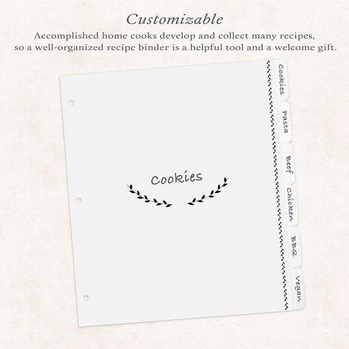 Jot & Mark Recipe Binder Tab Dividers with Blank Labels | 6 Customizable Organizer Dividers for Binders