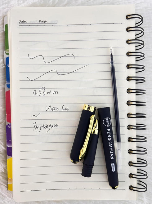 Fengtaiyuan 038P18Prox6 Gel Pens, Black Ink, Ultra Fine 0.38mm, Smooth Writing, 6 Pack