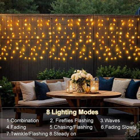 13Ft 3.3Ft 200 8 DBFAIRY Solar Curtain Lights, x LED Outdoor Curtain Lights Waterproof Auto ON/Off Modes for Garden