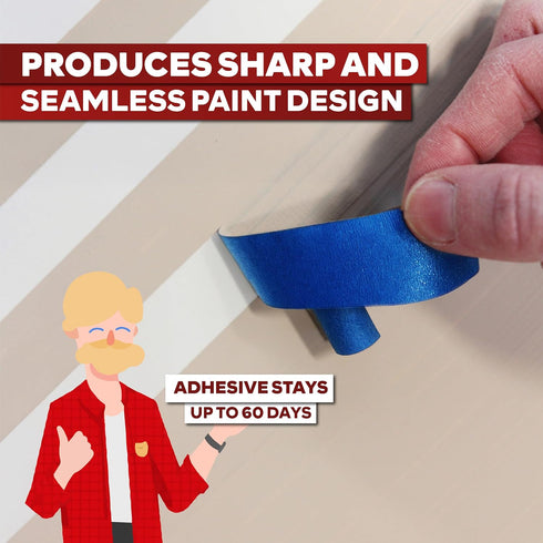 XFasten Professional Blue Painters Tape | Sharp Edge Line Technology, 2" by 60 Yards, Residue-Free Artisan Grade