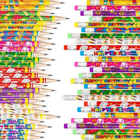 Fancy Land Happy Birthday Pencils, 50PCS Wooden Pencils with Eraser, Classroom Teacher Award for Kids