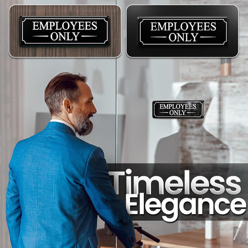 Employees Only Sign for Office Door Wall, Black White Large Sticker, Self-Adhesive 9×3 in, Easy Installation