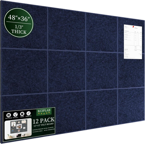 Large Cork Bulletin Board Alternative 48"x36", 12 Pack Felt CorkBoard Tiles with 80 Pushpins