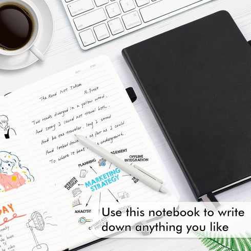 feela 8 Pack Journal Notebook Bulk for School, Hardcover Business Notebooks, Classic Ruled, 120 GSM, 5.1”x8.3”, Black