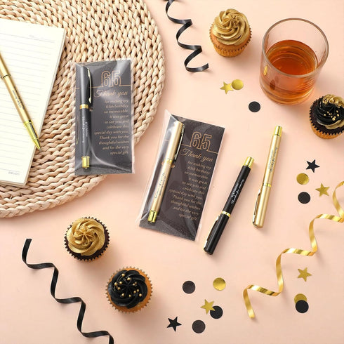 Feifeiya 50 Set 65th Birthday Party Favor for Guest Anniversary Party Favor with Black and Gold Ballpoint Pens
