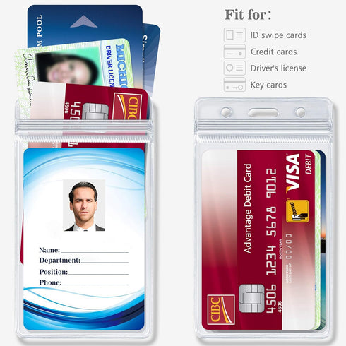 Waterproof Sealable Clear Plastic Vertical ID Badge Holder with Metal Clips for Work ID, Key Card, Driver’s License