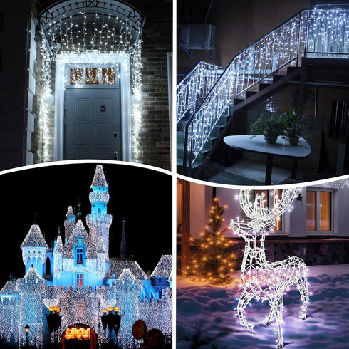 weillsnow 164 500 8 FT LED Christmas Lights Outdoor, Waterproof Christmas Fairy Lights with Timer, Plug in White LED