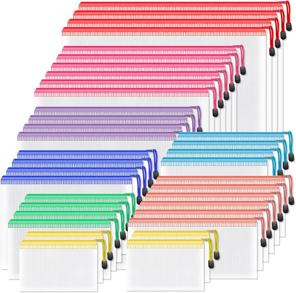 Umriox 8 Assorted Size Mesh Zipper Pouch (36 Packs), Clear Storage Bags for Craft Projects, Office, Cosmetics, Travel