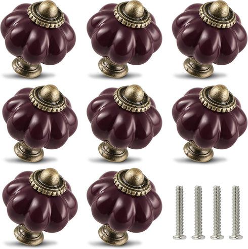 Deep Purple Ceramic Knobs, 12 Pack Pumpkin Cabinet Knobs, Vintage Drawer Pulls with Screws