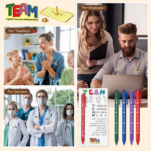 Dunzoom 40 Sets Team Pens Gifts Bulk Employee Appreciation Gift Gold Lapel Pin Inspirational Ballpoint Pen Thank You