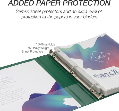 Samsill Durable 1 Inch Binder, Made in the USA, D Ring Binder, Customizable Clear View Cover, Green, 4 Pack, Holds 225