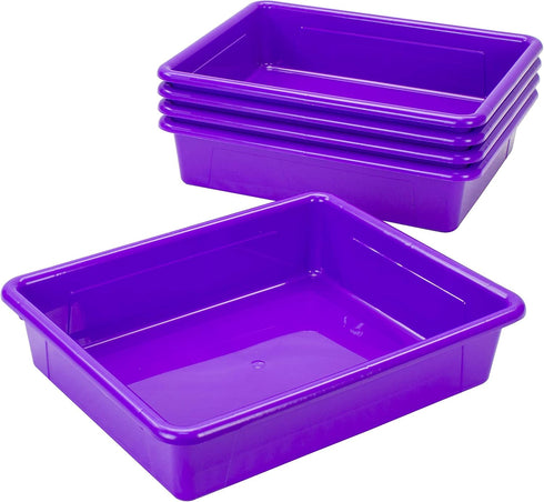 Storex Letter Size Flat Storage Tray – Organizer Bin with Non-Snap Lid, Violet, 5-Pack for Classroom, Office, Home