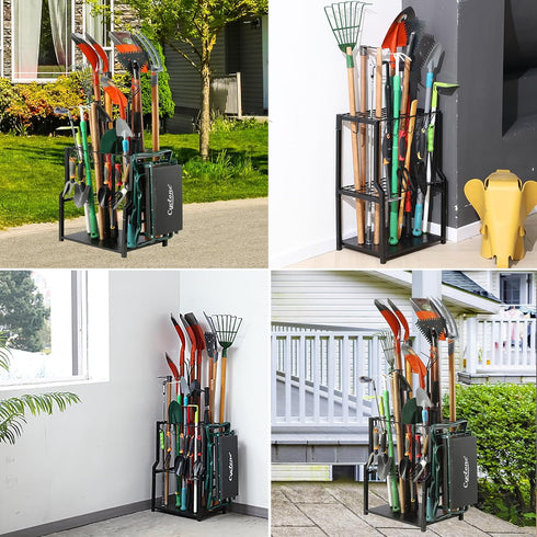 YueTong Garden Tool Organizer Heavy Duty, Yard Tool Tower Rack for Long Handle Tools, All Metal