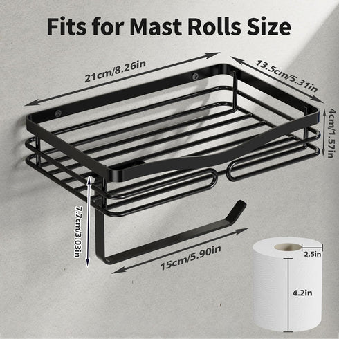 YIGII Toilet Paper Holder with Shelf, Adhesive or Drilling Tissue Roll Holder for Bathroom, Rustproof Toilet Roll