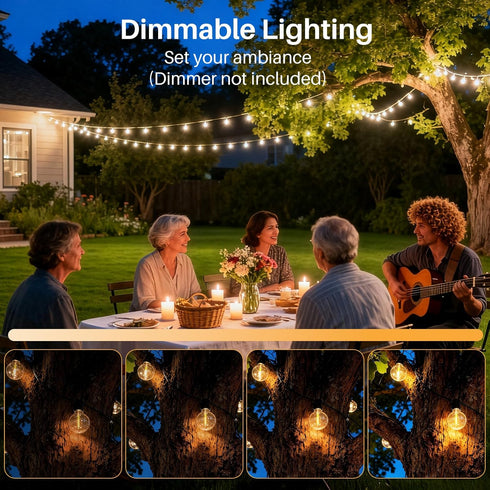 wtiyvxr 25 G40 Lights,13 Bulbs(1 IP65 Dimmable Bulbs E12 2200K FT Outdoor String Lights Globe Shatterproof Patio