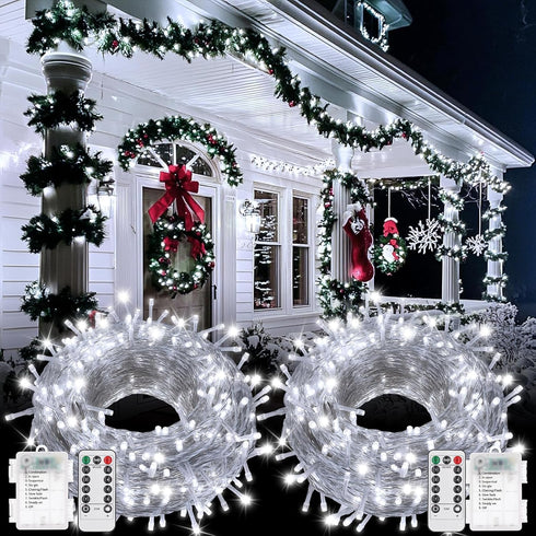 SFNDOU 2 Pack Battery Operated String Lights Outdoor Indoor, 8 Modes with Remote