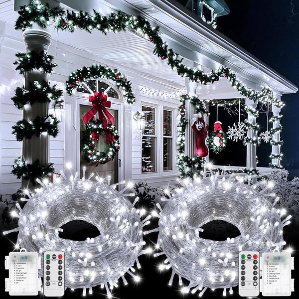 SFNDOU 2 Pack Battery Operated String Lights Outdoor Indoor, 8 Modes with Remote