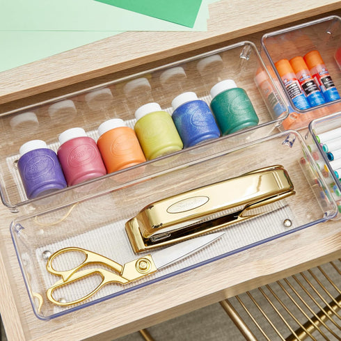 Set 6 iDesign Plastic Drawer Organizer Bins - Storage for Kitchen, Bathroom, and Desk Drawers - of - Clear