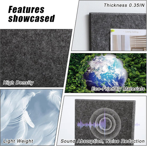 Large Cork Board 36" x 24", 6 Pack Felt Wall Tiles with 30 Pushpins, Dark Gray Bulletin Board
