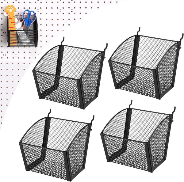 4 Pack Metal Wire Pegboard Baskets, Hanging Wall Mount Storage Bins, Pegboard Containers for Office Workshop Organizing