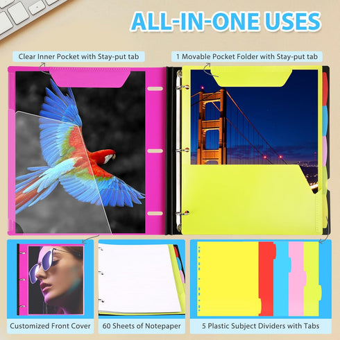 WOT I All-in-one Telescoping Binder Notebook 2PCS, Refillable 3 Ring Binder with Customized Cover, 60 Sheets Notepaper