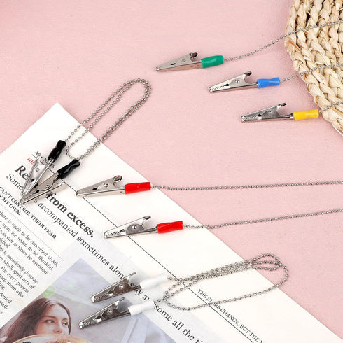 Tinoaly 6pcs 18.89in Dental Bib Clips with Napkin Chain, Metal Bib Holders for Dental Clinics Reusable Neck Chains