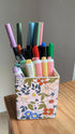 Ceramic Pen Pencil Holder, Makeup Brush Organizer with 2 Compartments, Floral Multi-functional Storage Caddy, Pink