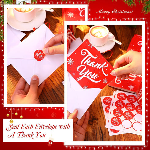 75 Pack 5.5 4.5 Inch Gueevin Christmas Thank You Cards with Envelopes and Stickers Bulk x Red Snowflakes Holiday Thank