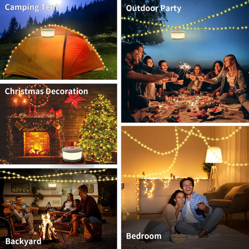Phylosal 3 1 6 32.8FT Camping String Lights, in Outdoor Camping Light with Lighting Modes, Quick Storage Rechargeable