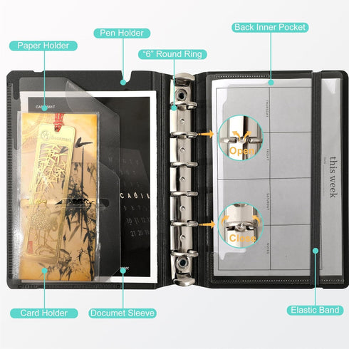 CAGIE A7 Small Binder Notebook, Removable Pages, Hardcover Spiral Refillable Notebooks, 4x5.7 Inch, Grey