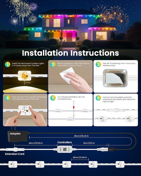 100FT 24V 221 IP68 (100FT) KISUFU Permanent Outdoor Lights for House, Smart Outside Lights with Modes, App & Remote