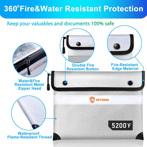 Upgraded 5200 F Fireproof Document Bag: Water Fire Proof with Zipper, 8 Layers of Functional Materials, Fireproof Money