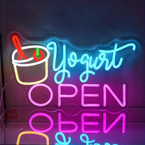 Yogurt OPEN Neon Sign LED Storefront Sign for Frozen Yogurt Bar, Dessert