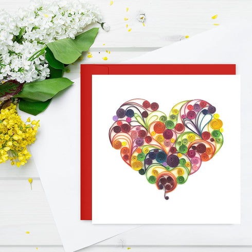 Quilling Card 3D Color Unique Handmade Art - Design Greeting Card for Christmas Birthday Anniversary (Rose Heart)