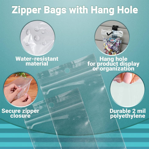 APQ Plastic Zip Bags for Packaging, 6 x 9, Pack of 100 Sealable Cookie Bags with Hand Hole