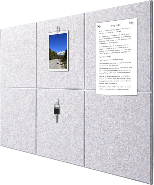 Large Felt Wall Tiles Bulletin Board, 6 Pack 11.81”x11.81”x0.47” with Safe Removable Adhesive Tabs for Home Office