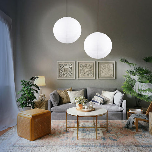 19.68" Lampshade(1 Pack) White Round Paper Lanterns, Chinese/Japanese Paper Lantern Pendant Light, Large Hanging Paper