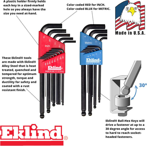 Eklind 13222 Ball-Hex L-Key Allen Wrench Combo, 22-Piece Set