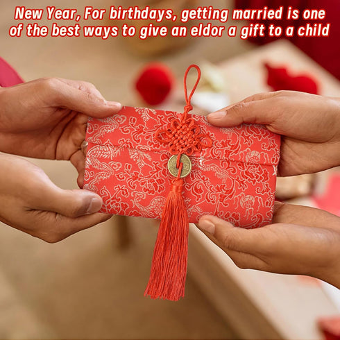 Silk Red Envelope 6PCS New Year Red Envelopes, Chinese Red Pocket for Spring Festival Wedding, New Year Birthday (3