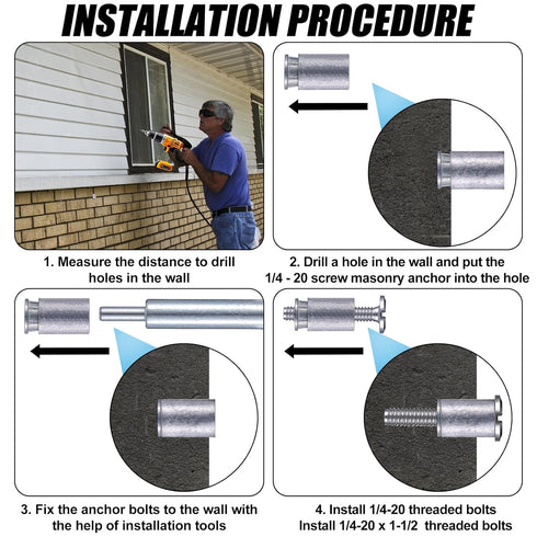 MorningRo 49 18-8 Set Walls(1/4-20 1-1/2 Inch) Piece Kit - Hurricane Shutter Hardware Hurricane Sidewalk Bolt Kit