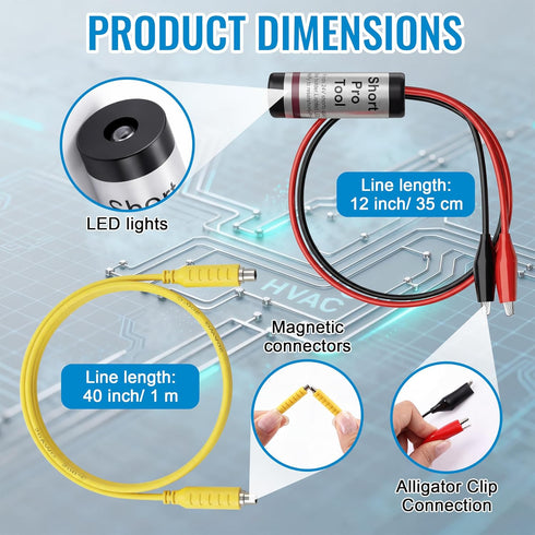 24 12'' HVAC Short Finder Kit for VAC Circuits, Short Circuit Finder with Lead & Alligator Clips, Includes Magnetic