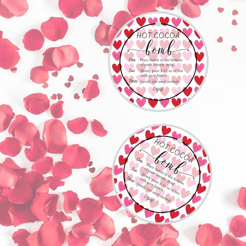Lashicorn 30 Pack Hot Cocoa Bomb Instruction Cards | | Hot Cocoa Bomb Supplies | White Card with Valentine Design
