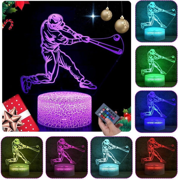 Baseball Man 3D Night Light for Kids for Teens Boys Girls Birthday