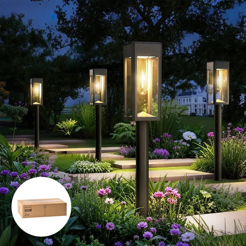 2 Packs 3000K Philips Solar Pathway Lights Outdoor, Glass Metal Led Garden Landscape Lightings, Warm White, Waterproof