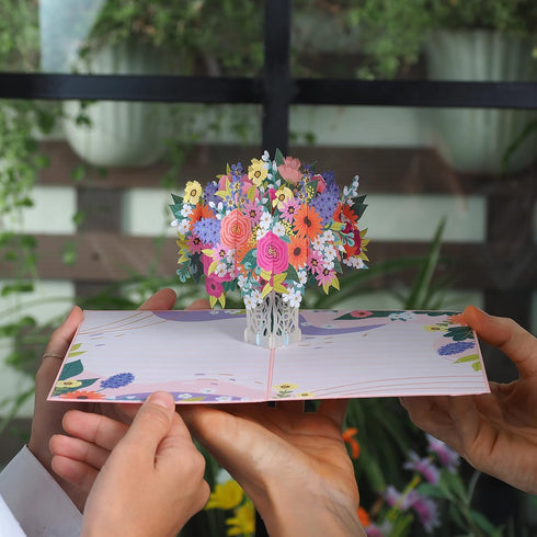 Paper Love 3D Floral Arrangement Pop Up Card, Gift for Birthday, Wedding, Anniversary, 5" x 7" Cover