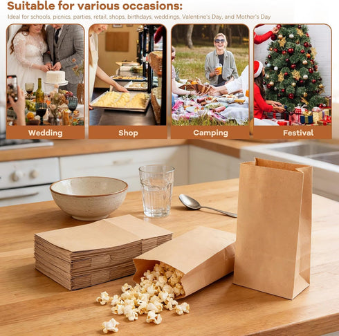50 Pack 4 Lb 9.57" 5.12"3" BadenBach Brown Paper Lunch Bags, Small Bread Bags Bulk, Heavy Duty Kraft Paper Sacks