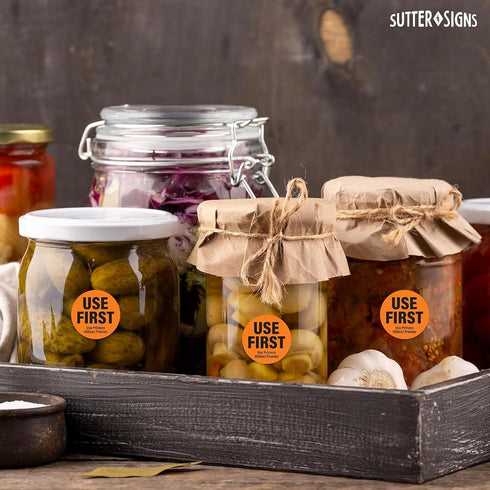 1000 1.5-inch Labels Use First Stickers for Food Service, Wide, Orange by Sutter Signs