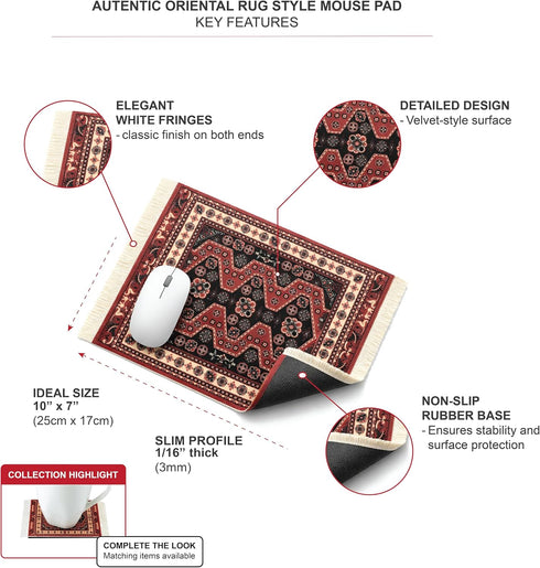 Inusitus 4-Pack Oriental Rug Mouse Pads Mini Carpet Style Mousepads with Fringe, Non-Slip Rubber Base, Aesthetic Desk