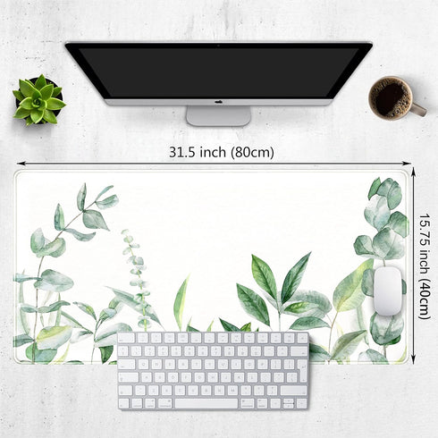Eucalyptus Leaves Large Mouse Pad, Green Plants Extended Gaming Mousepad XXL Size (31.5x15.75 Inchs) for Desktop Laptop
