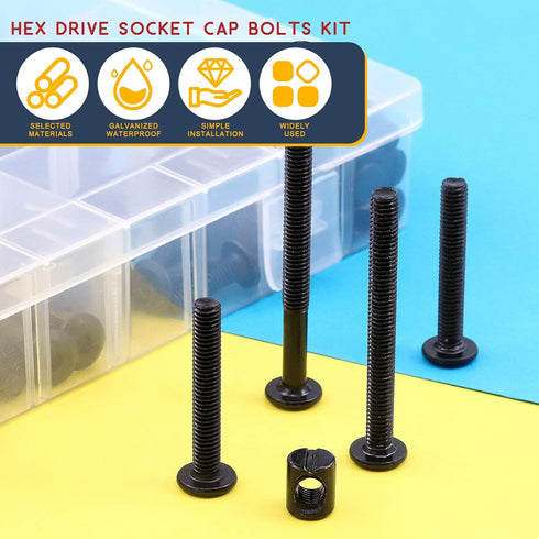 Hilitchi M6 140Pcs (20-80mm Black Hex Socket Head Screws Bolts Barrel Nuts Hardware Assortment Kit for Crib Baby Bed